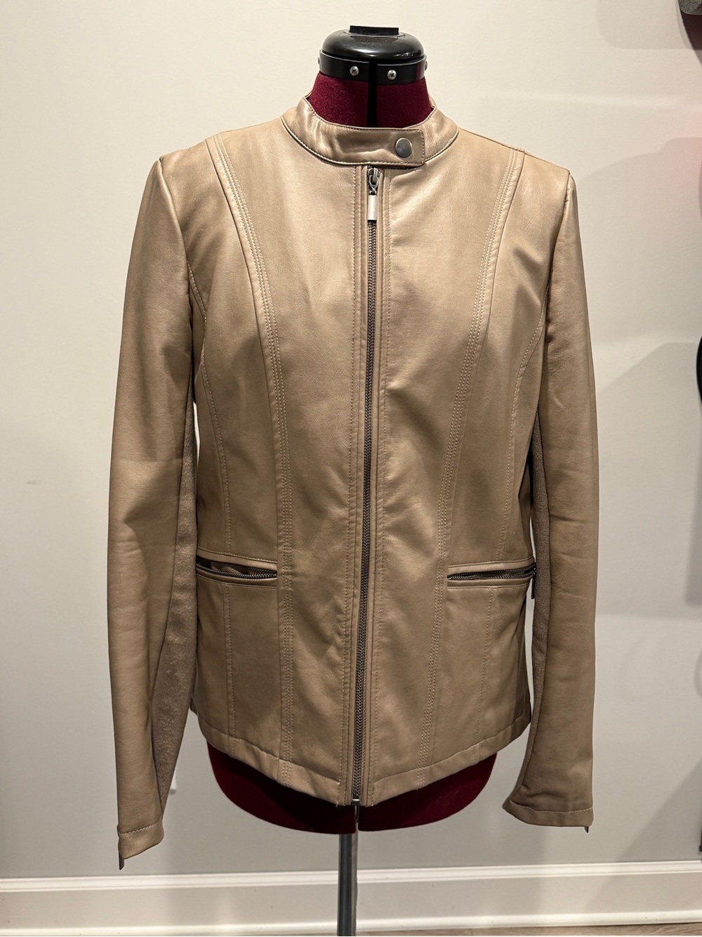 Mo-Ka Women's Taupe Faux Leather Zip-Front Jacket